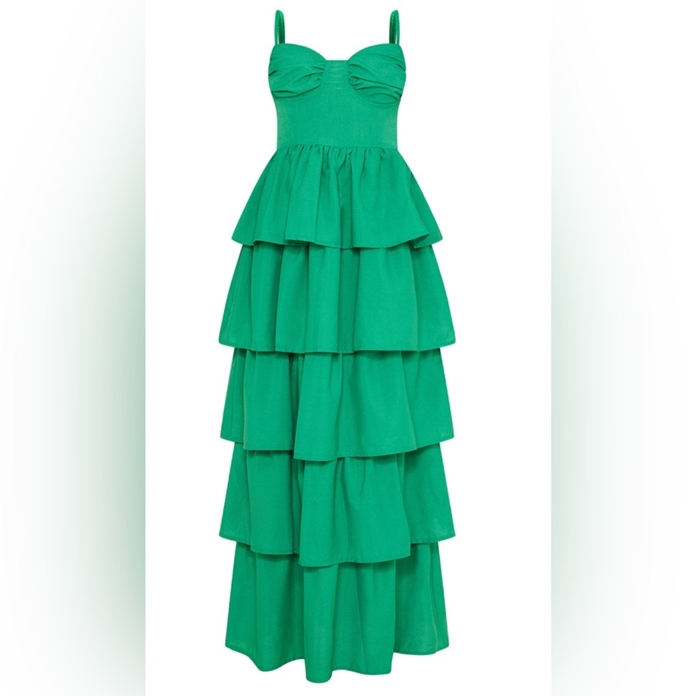 Green tiered ruffle midi dress from PLT